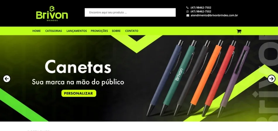 Projeto de site Brivon Brindes desenvolvido com solução AJWS